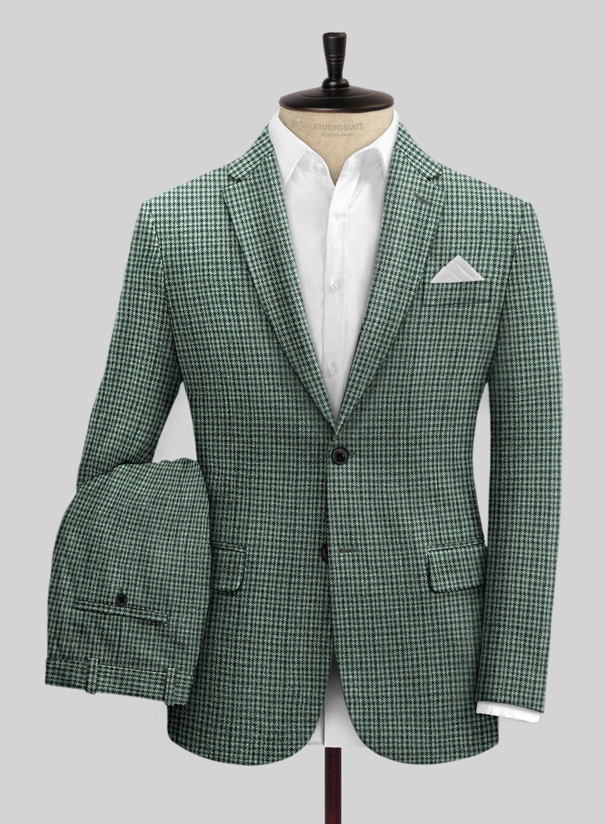 Italian Green Houndstooth Tweed Suit - StudioSuits