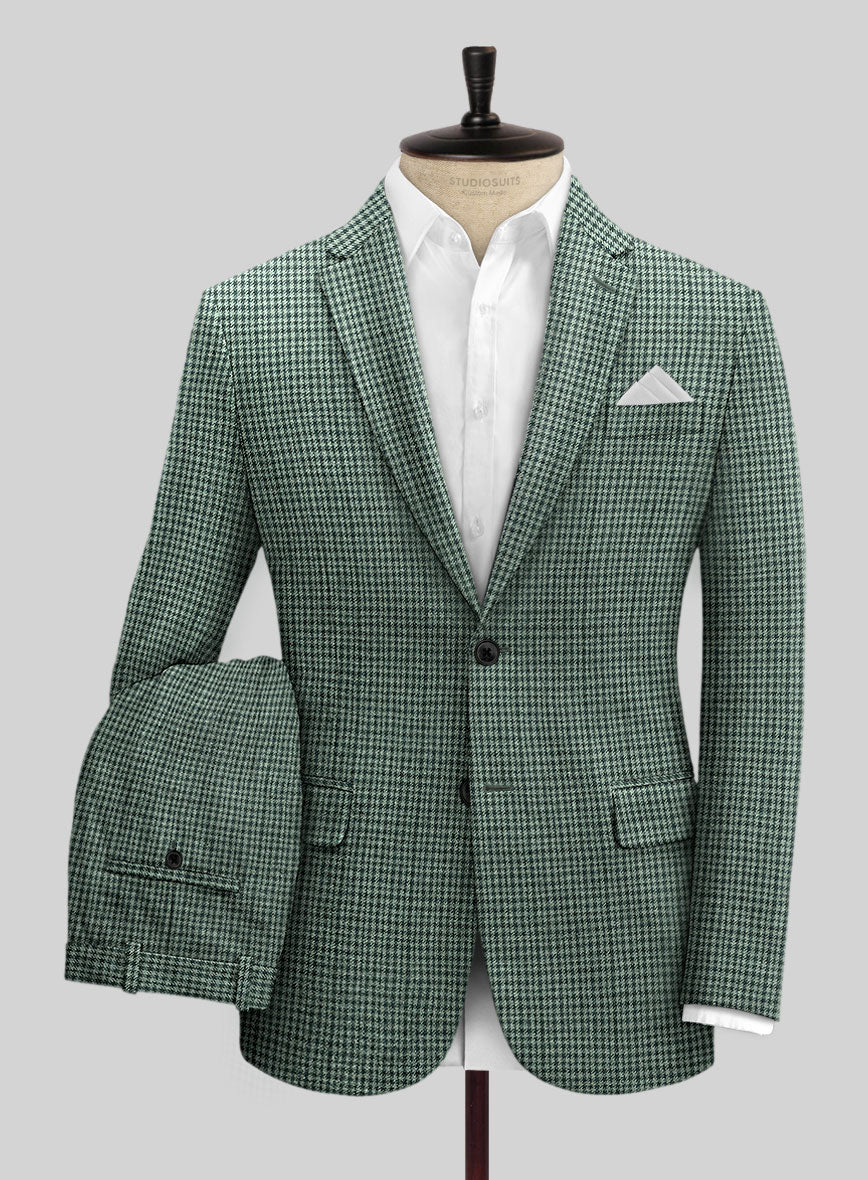 Italian Green Houndstooth Tweed Suit - StudioSuits