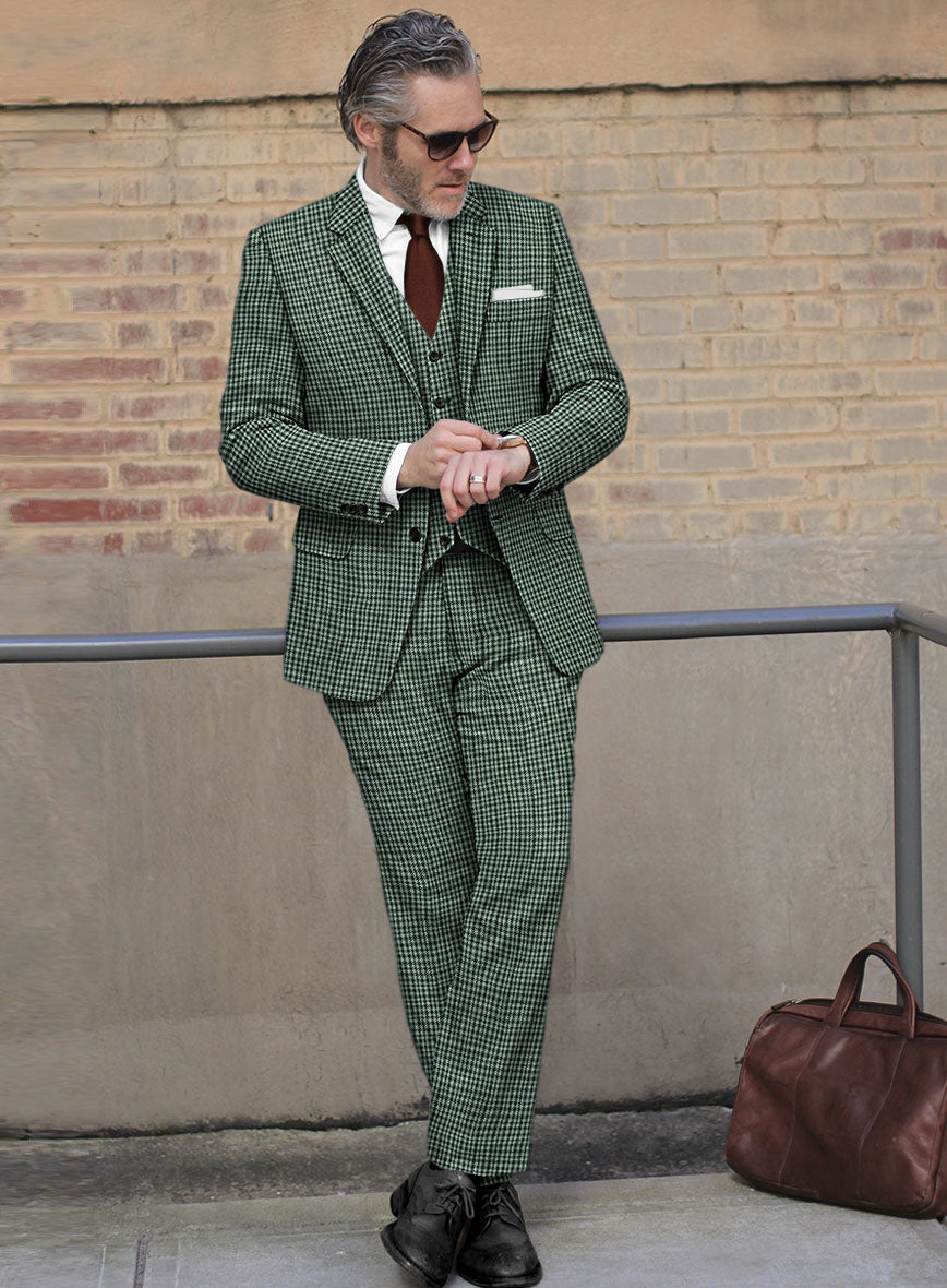 Italian Green Houndstooth Tweed Suit - StudioSuits