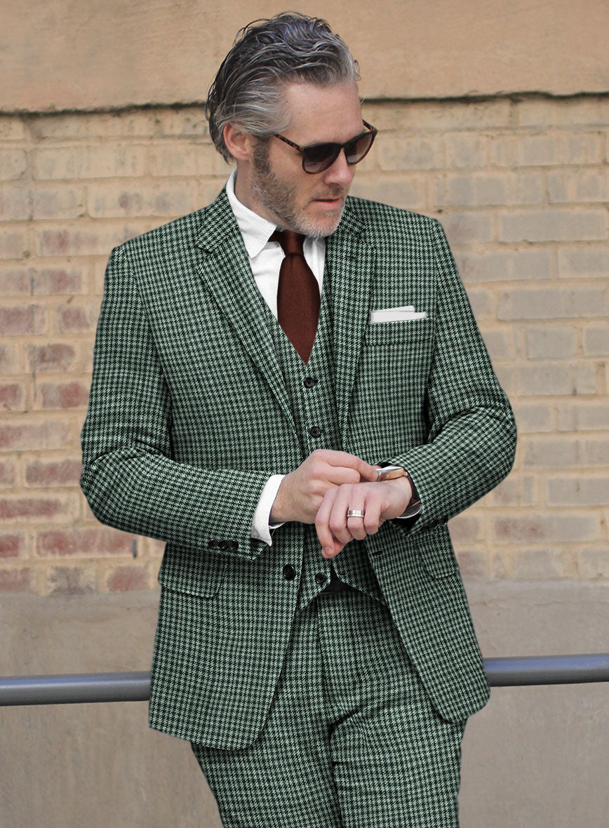 Italian Green Houndstooth Tweed Suit - StudioSuits