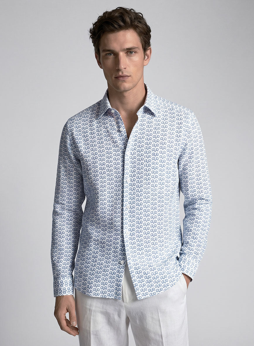 Italian Handcuffs Blue Summer Linen Shirt - StudioSuits