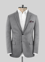 Italian Harna Light Gray Herringbone Flannel Suit - StudioSuits
