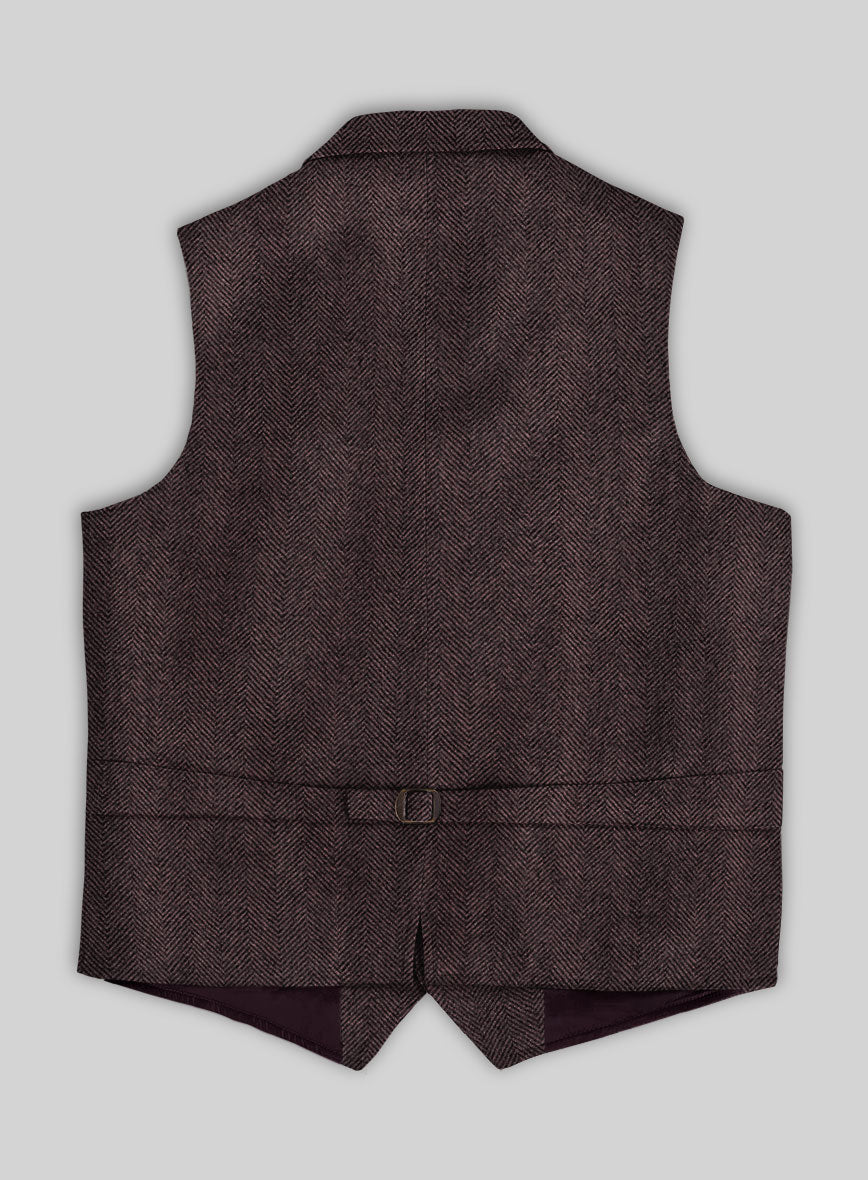 Italian Highlander Dark Wine Herringbone Tweed Hunting Vest - StudioSuits