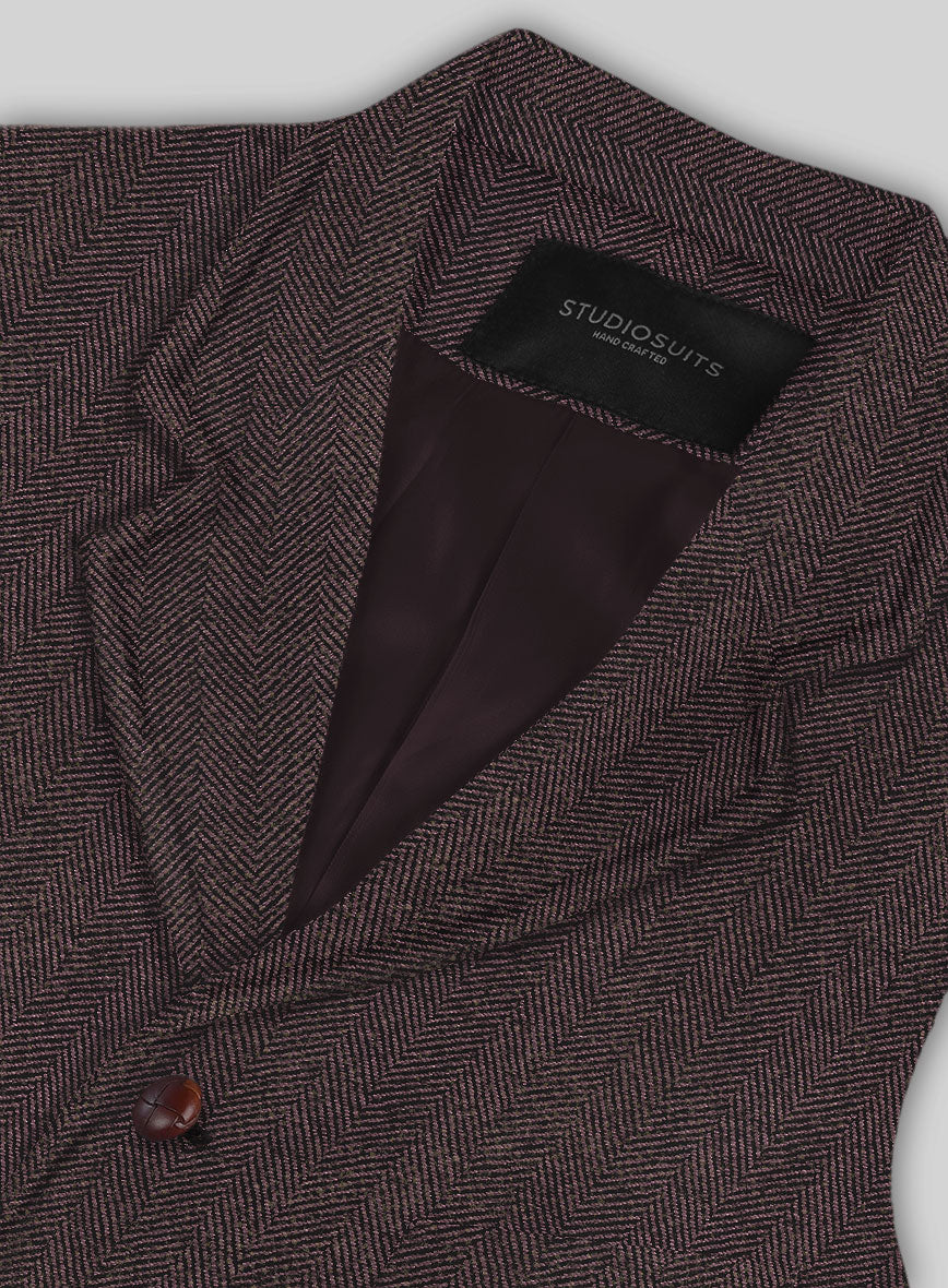 Italian Highlander Dark Wine Herringbone Tweed Hunting Vest - StudioSuits