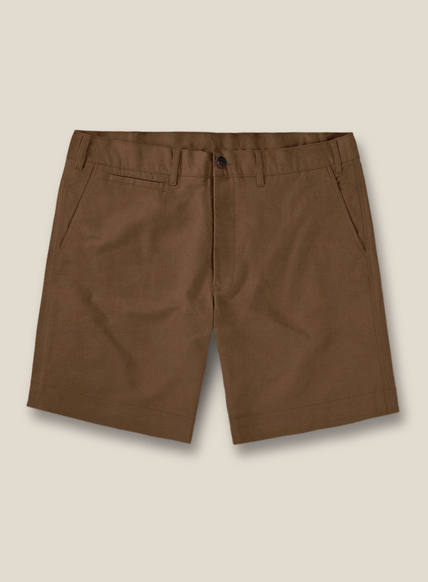 Italian Hickory Brown Cotton Stretch Shorts - StudioSuits