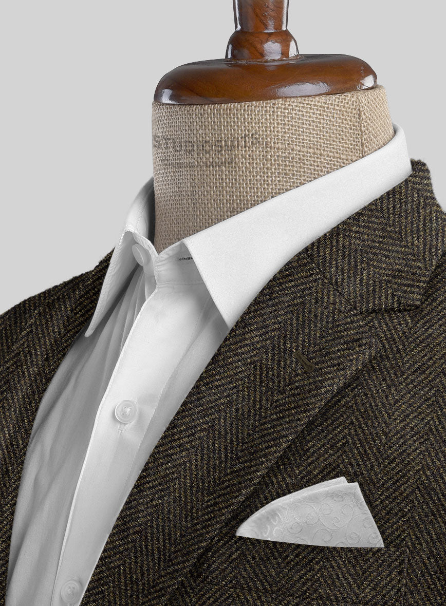 Italian Highlander Army Green Herringbone Tweed Jacket - StudioSuits
