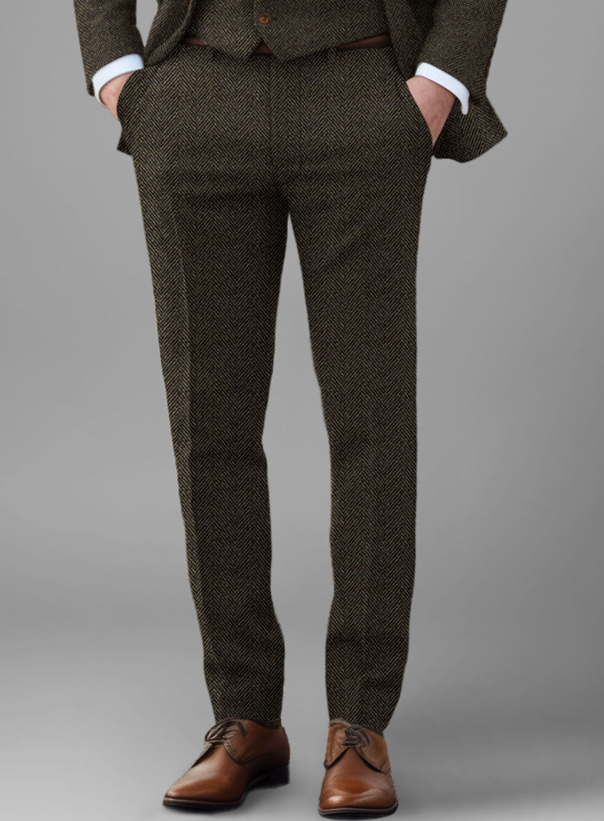 Italian Highlander Army Green Herringbone Tweed Pants - StudioSuits