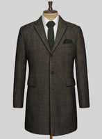 Italian Highlander Army Green Herringbone Tweed Overcoat - StudioSuits