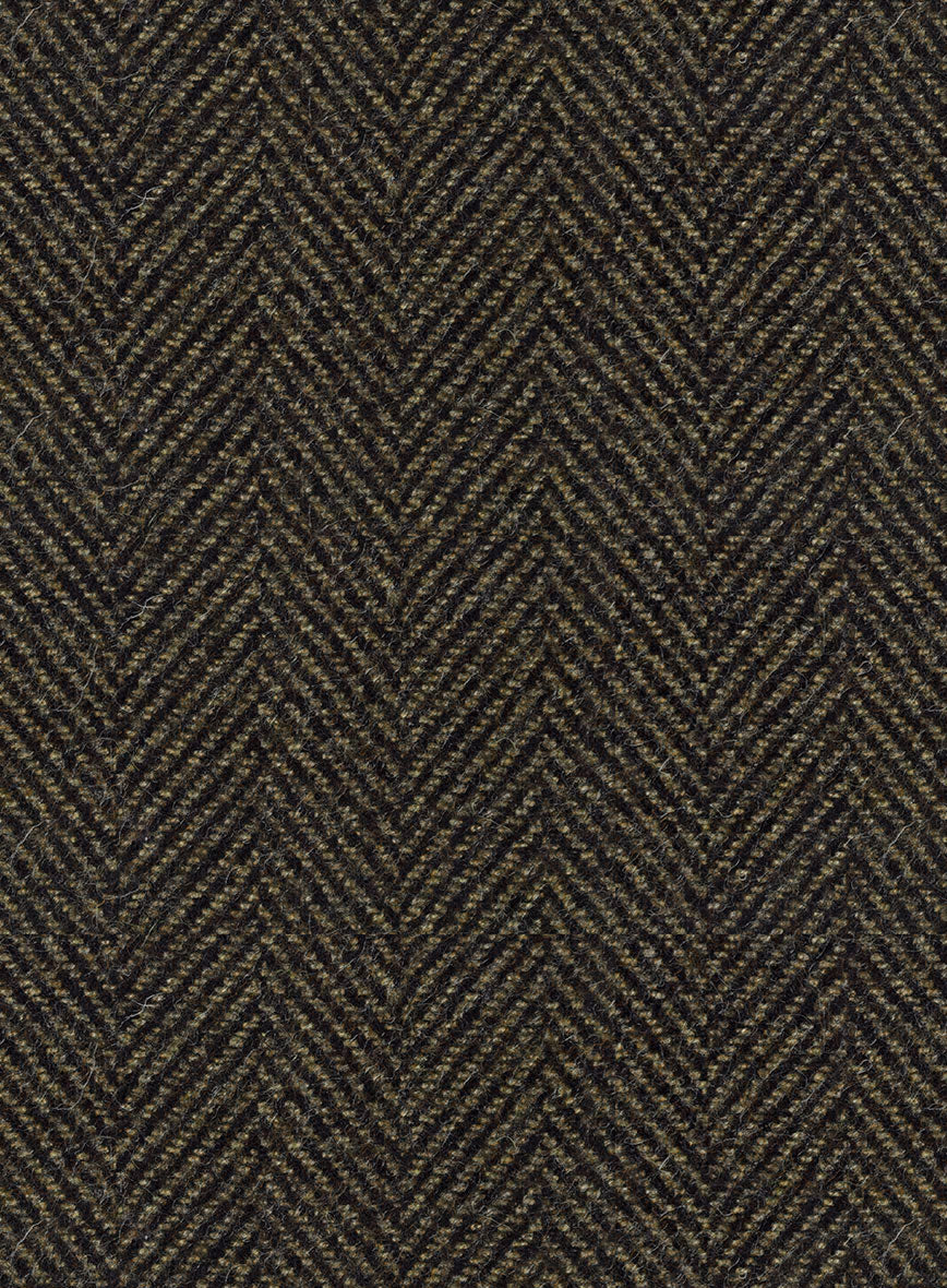 Italian Highlander Army Green Herringbone Tweed Overcoat - StudioSuits