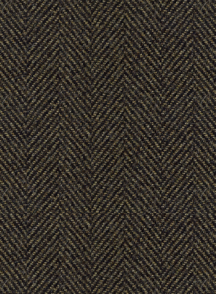 Italian Highlander Army Green Herringbone Tweed Hunting Vest - StudioSuits
