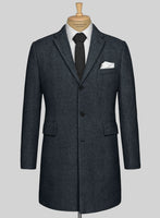 Italian Highlander Blue Herringbone Tweed Overcoat - StudioSuits
