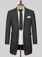 Italian Highlander Charcoal Herringbone Tweed Overcoat - StudioSuits