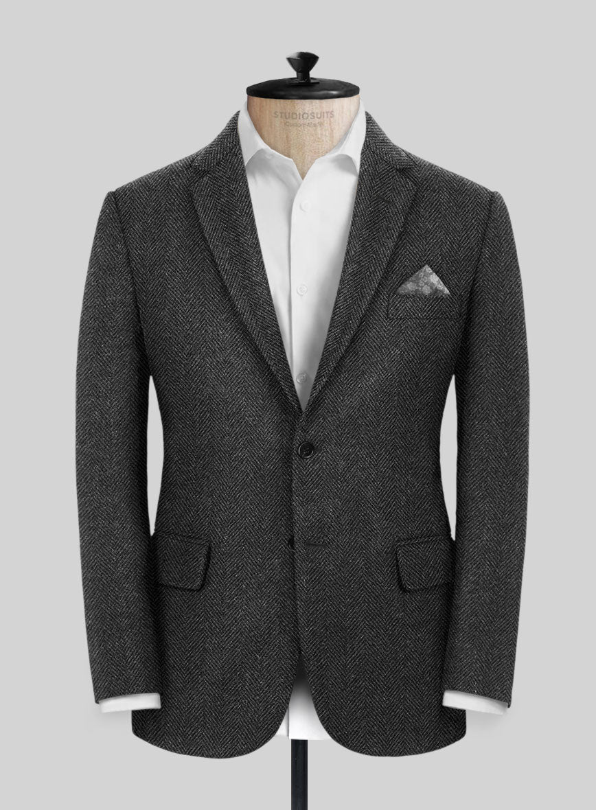 Italian Highlander Charcoal Herringbone Tweed Jacket - StudioSuits