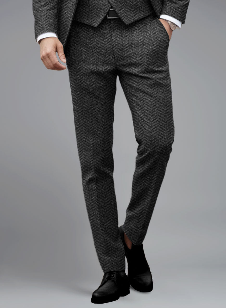 Italian Highlander Charcoal Herringbone Tweed Pants - StudioSuits