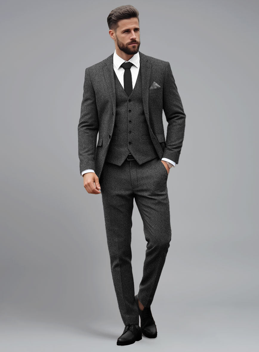 Italian Highlander Charcoal Herringbone Tweed Suit - StudioSuits