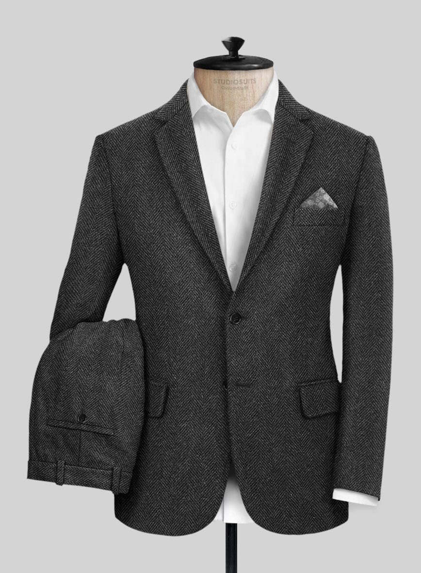 Italian Highlander Charcoal Herringbone Tweed Suit - StudioSuits