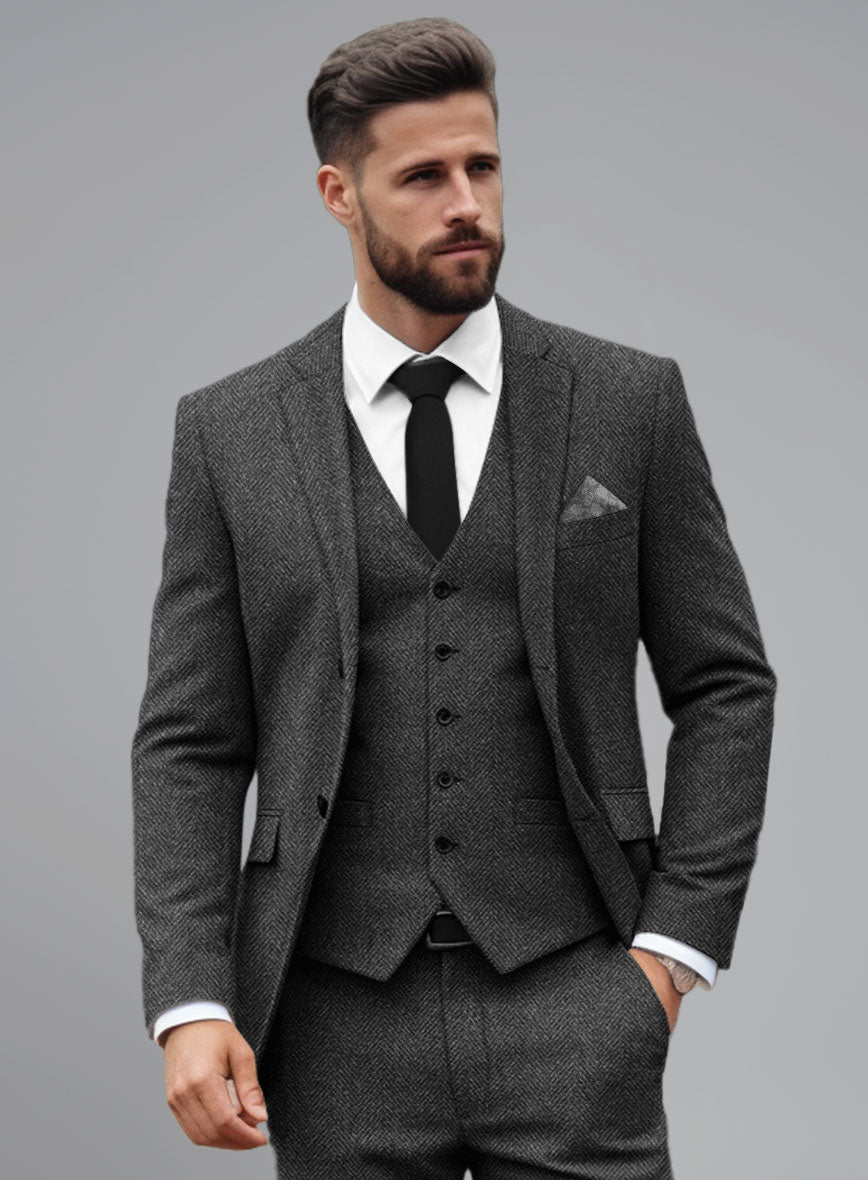 Italian Highlander Charcoal Herringbone Tweed Suit - StudioSuits