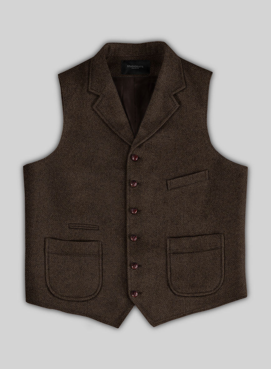 Italian Highlander Dark Brown Tweed Hunting Vest - StudioSuits