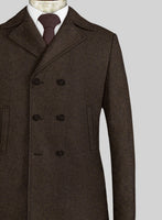 Italian Highlander Dark Brown Tweed Pea Coat - StudioSuits