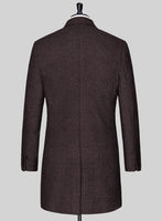 Italian Highlander Dark Wine Herringbone Tweed Overcoat - StudioSuits