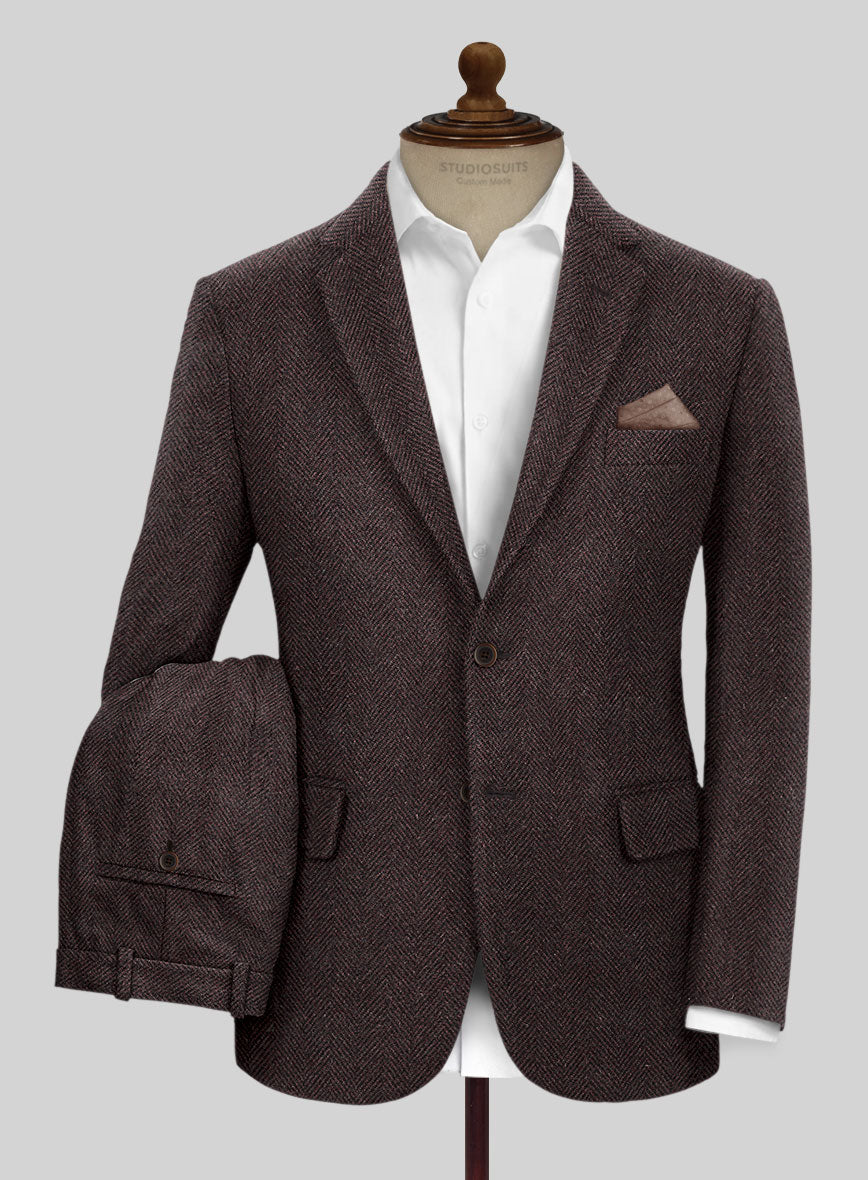 Italian Highlander Dark Wine Herringbone Tweed Suit - StudioSuits