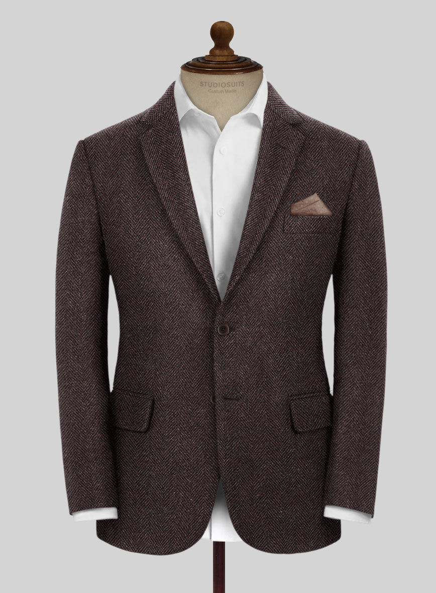 Italian Highlander Dark Wine Herringbone Tweed Suit - StudioSuits