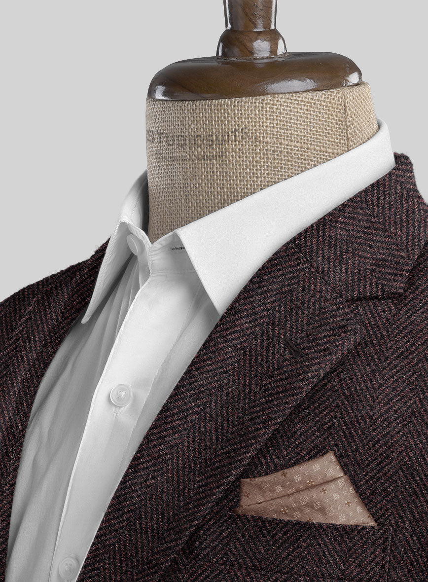 Italian Highlander Dark Wine Herringbone Tweed Suit - StudioSuits
