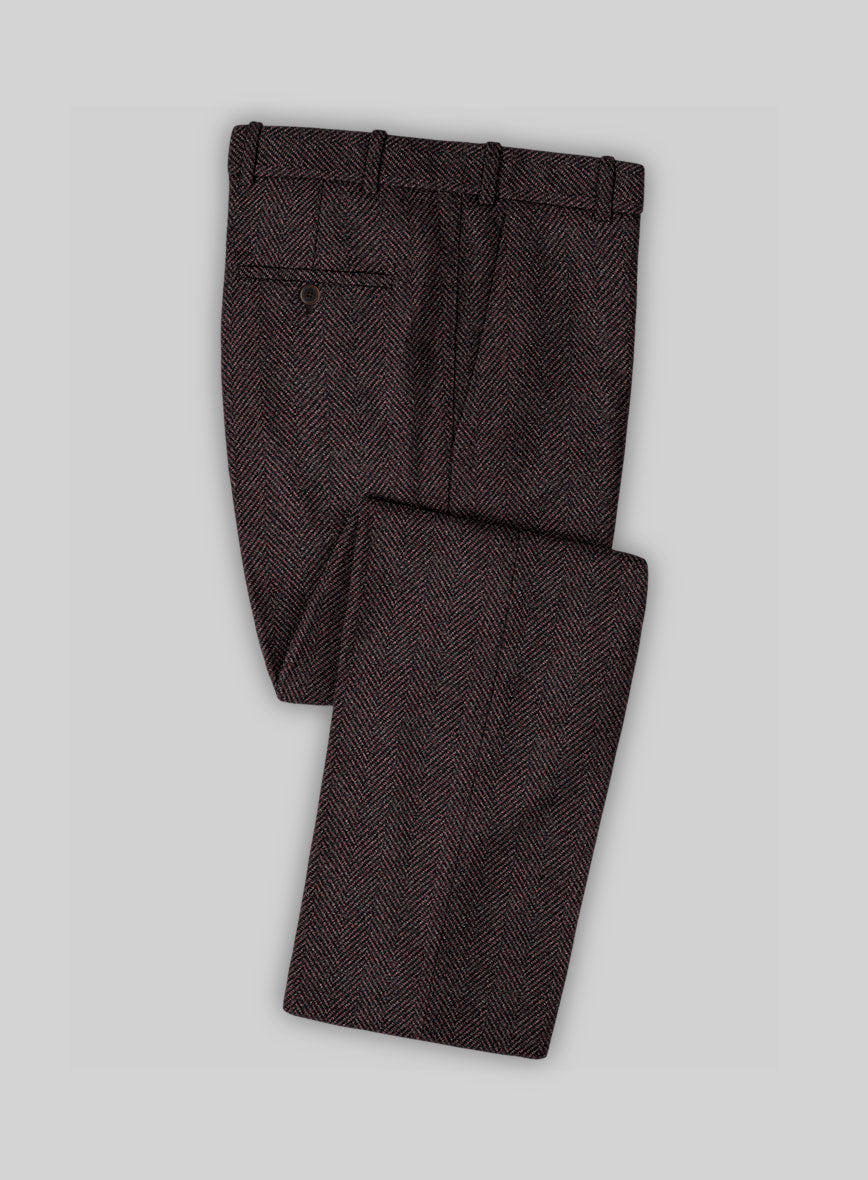 Italian Highlander Dark Wine Herringbone Tweed Suit - StudioSuits