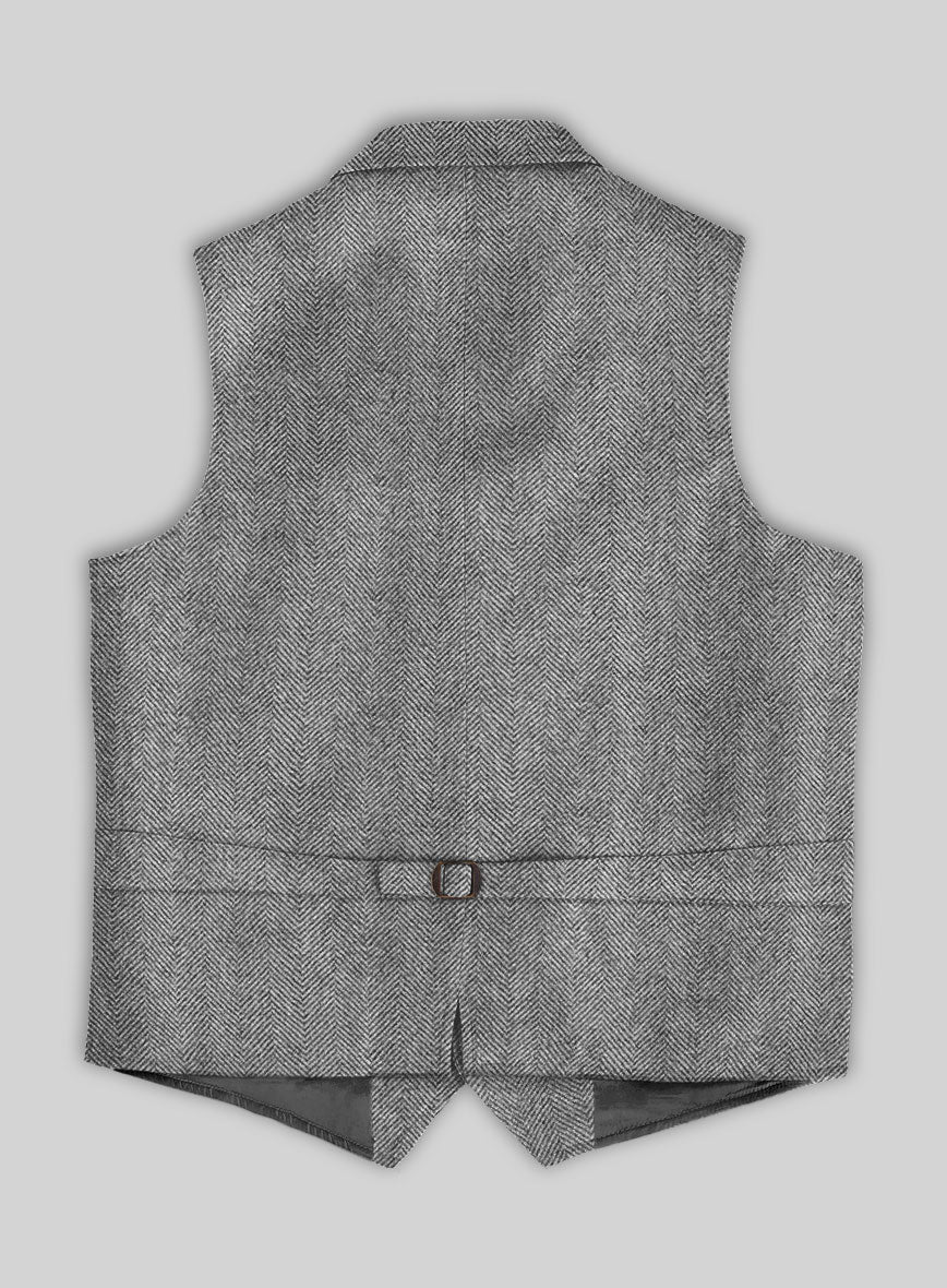 Italian Highlander Gray Herringbone Tweed Hunting Vest - StudioSuits