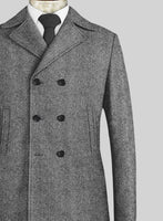 Italian Highlander Gray Herringbone Tweed Pea Coat - StudioSuits