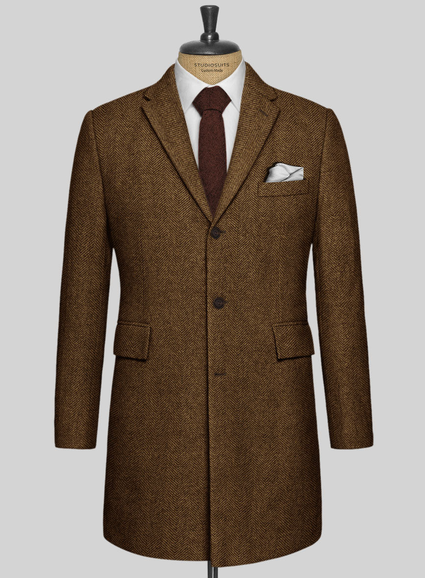 Italian Highlander Mustard Herringbone Tweed Overcoat - StudioSuits