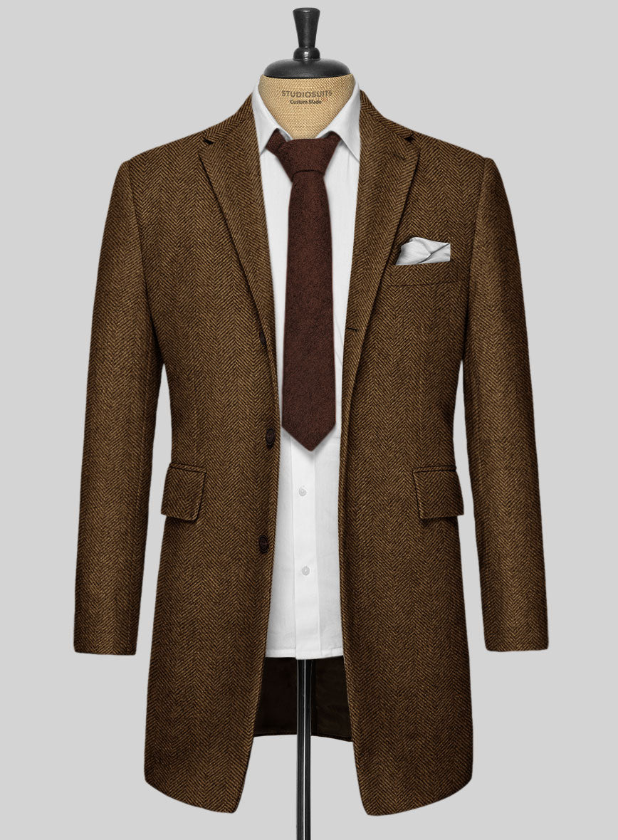 Italian Highlander Mustard Herringbone Tweed Overcoat - StudioSuits