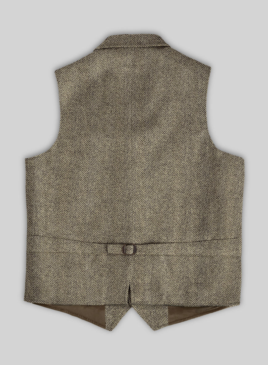 Italian Highlander Stone Beige Herringbone Tweed Hunting Vest - StudioSuits