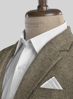 Italian Highlander Stone Beige Herringbone Tweed Jacket - StudioSuits