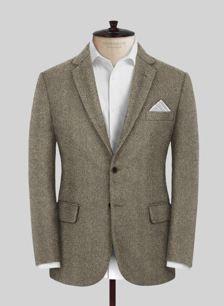 Italian Highlander Stone Beige Herringbone Tweed Jacket – StudioSuits