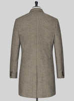 Italian Highlander Stone Beige Herringbone Tweed Overcoat - StudioSuits