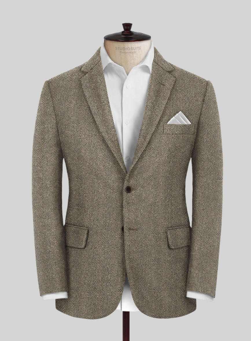 Italian Highlander Stone Beige Herringbone Tweed Suit - StudioSuits
