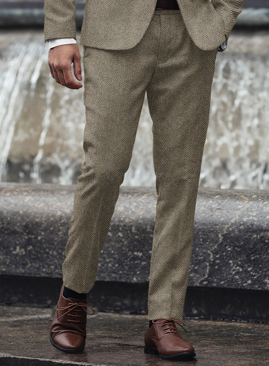 Italian Highlander Stone Beige Herringbone Tweed Suit - StudioSuits