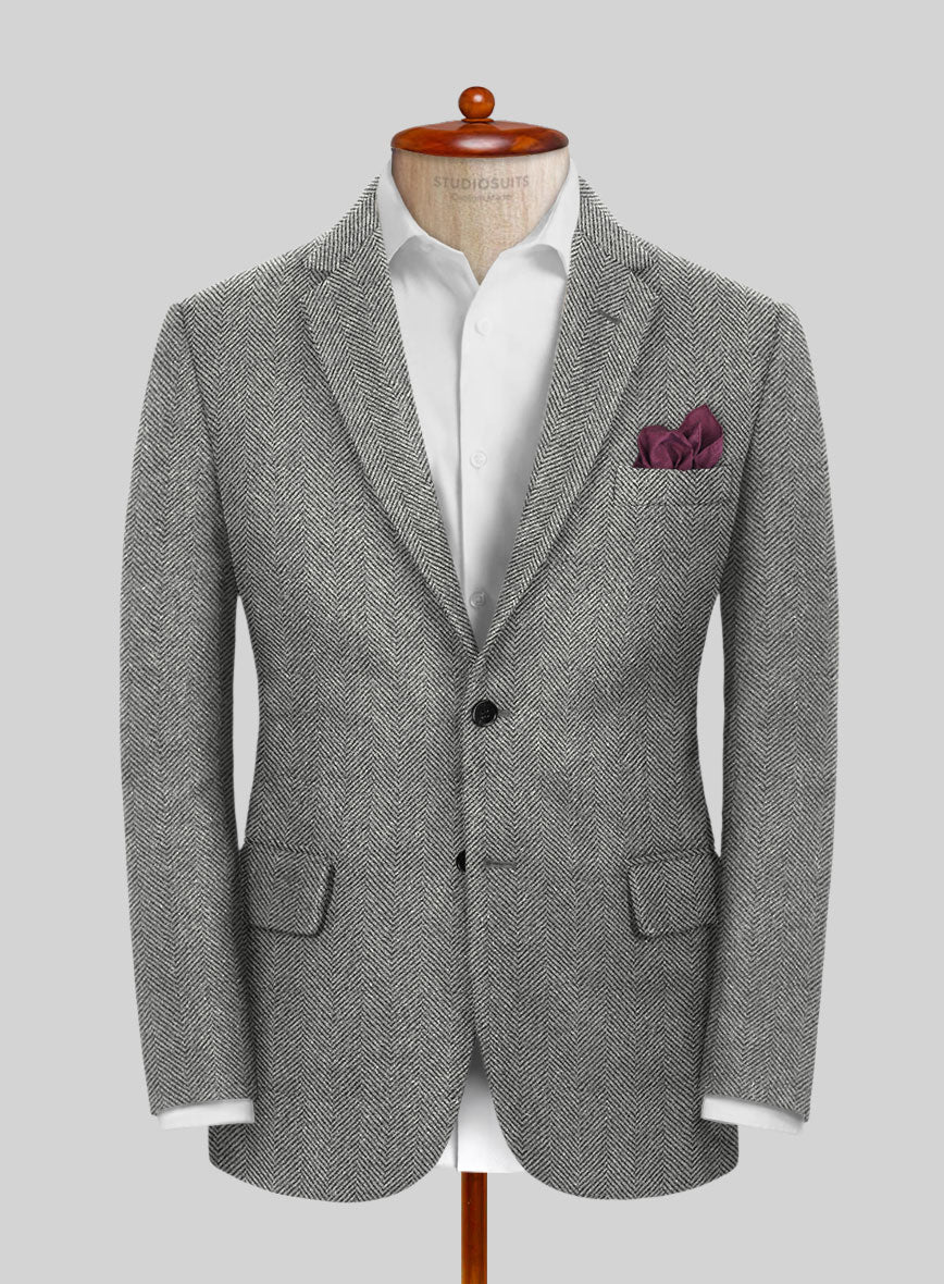 Italian Highlander Gray Herringbone Tweed Jacket - StudioSuits