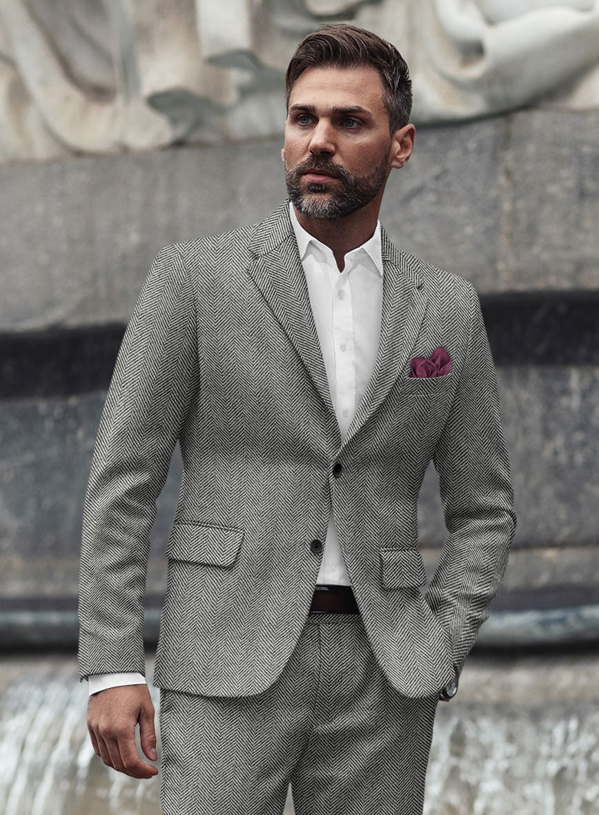 Italian Highlander Gray Herringbone Tweed Jacket - StudioSuits