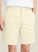 Italian Ivory Cotton Stretch Shorts - StudioSuits