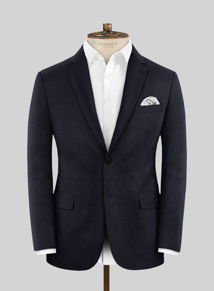 Italian Jague Blue Pinstripe Flannel Jacket - StudioSuits