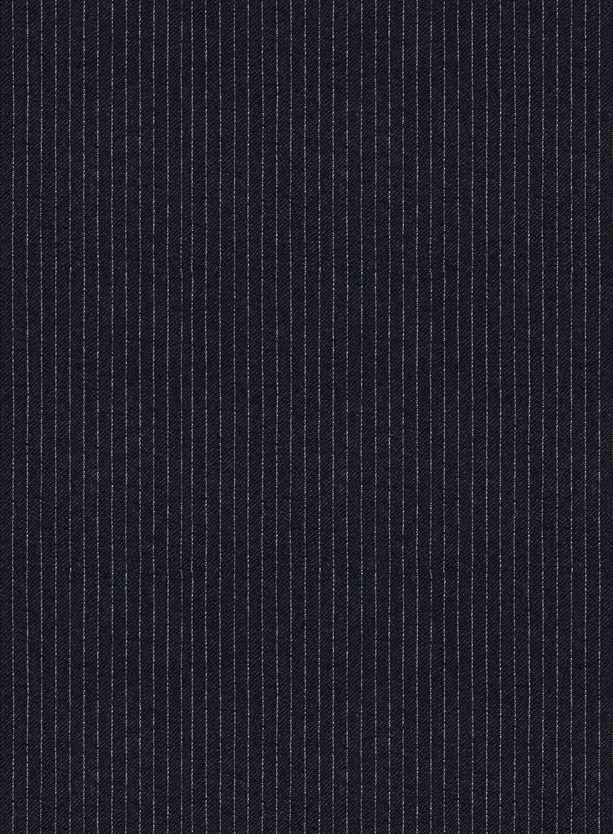 Italian Jague Blue Pinstripe Flannel Suit - StudioSuits