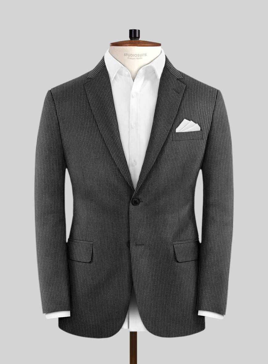 Italian Jague Dark Gray Pinstripe Flannel Jacket - StudioSuits
