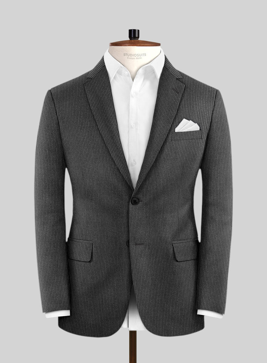 Italian Jague Dark Gray Pinstripe Flannel Suit - StudioSuits