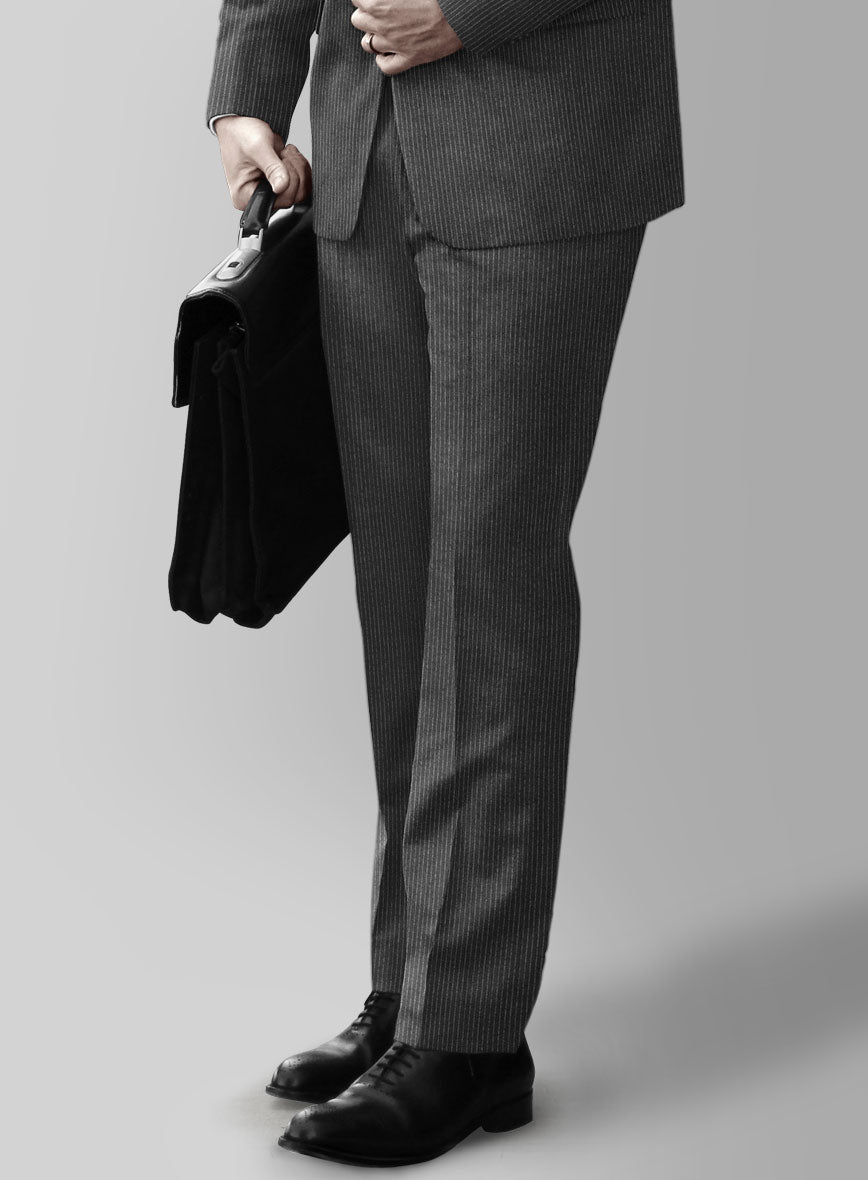 Italian Jague Dark Gray Pinstripe Flannel Suit - StudioSuits