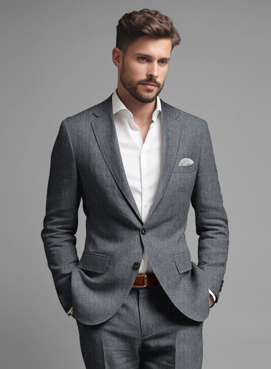 Italian Khyber Gray Blue Linen Jacket - StudioSuits