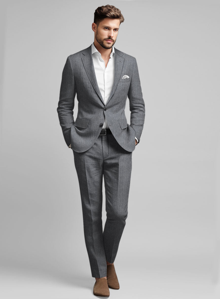 Italian Khyber Gray Blue Linen Suit - StudioSuits