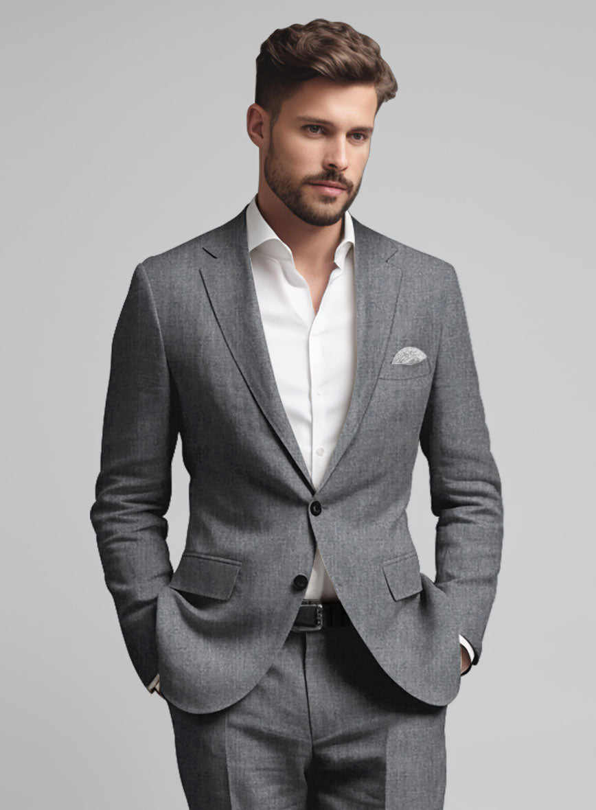 Italian Khyber Gray Blue Linen Suit - StudioSuits