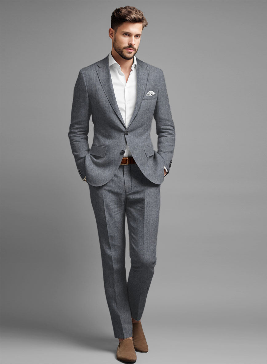 Italian Khyber Gray Blue Linen Suit – StudioSuits
